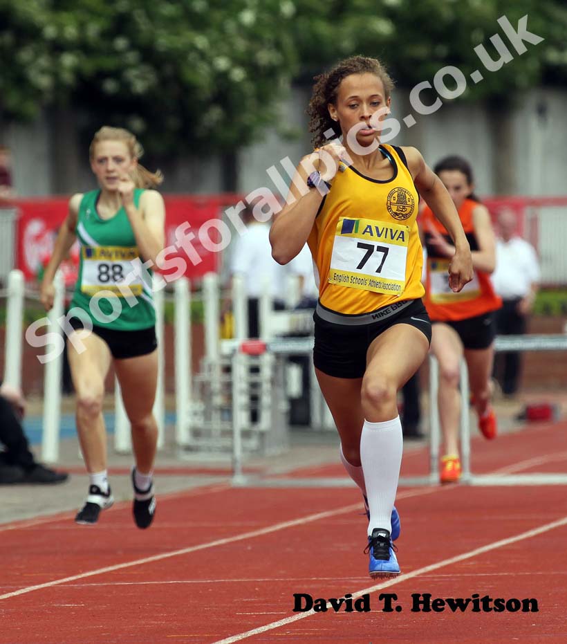 Shona Richards (Surrey) wins the inter Girls 300 metres Hurdles.